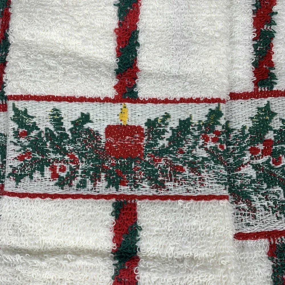 Santana Bath Towel Set Vintage Christmas Candle, Holy Red‎ And Green Made In USA